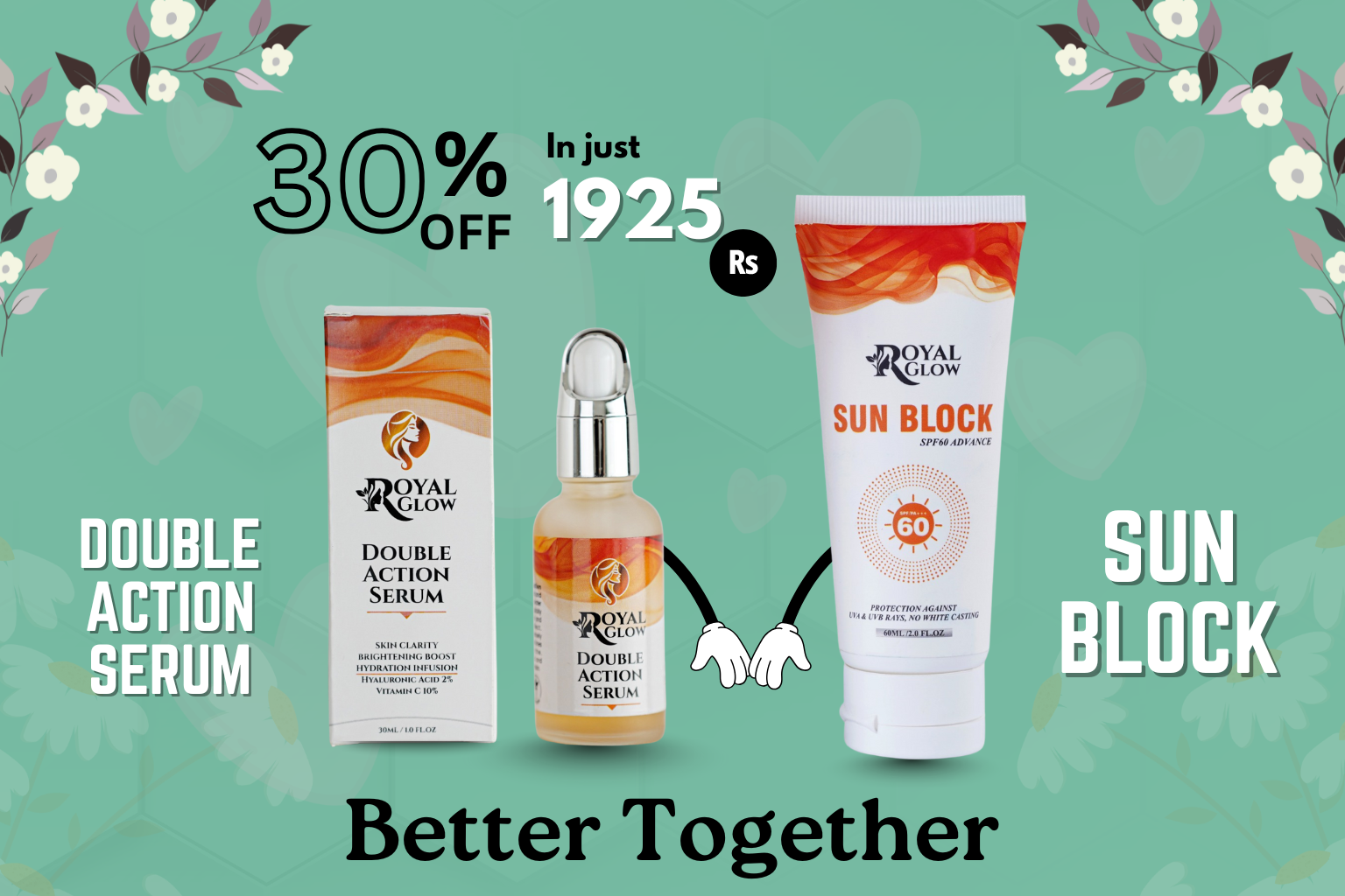 Royal Glow Better Together Bundle – Double Action Serum + SPF60 Sunblock